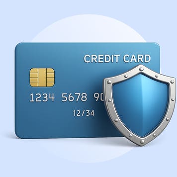A shield standing in front of a credit card