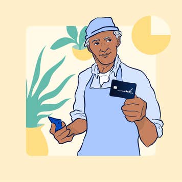 Illustration of a man holding a credit card
