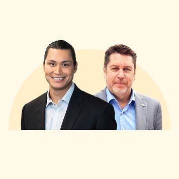 Brian Moody and Ivan Drury headshots on a pale yellow background