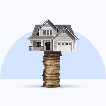 A house sitting atop a stack of coins