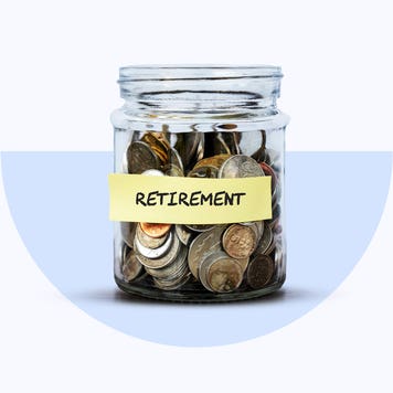 A jar containing coins is labeled "retirement."