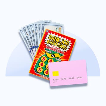 Cash, a lottery ticket and a pink credit card