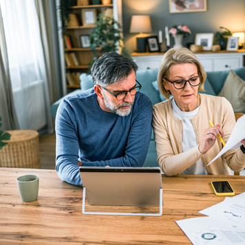 Older couple works on their taxes.