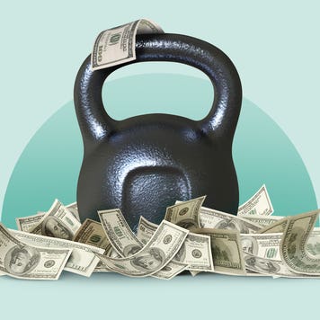Image showing a dumbbell wrapped with U.S. dollar bills