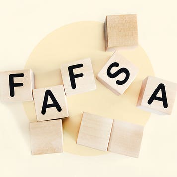 FAFSA spelled out in Scrabble blocks