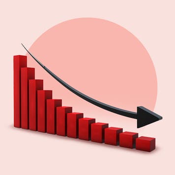 Illustration of a bar graph, moving down from left to right.