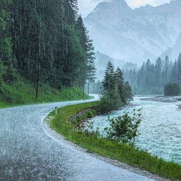 Heavy rains fall on street