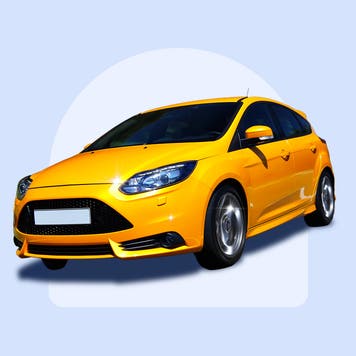 Yellow car on blue background