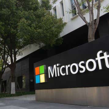 Microsoft sign outside of a company office.