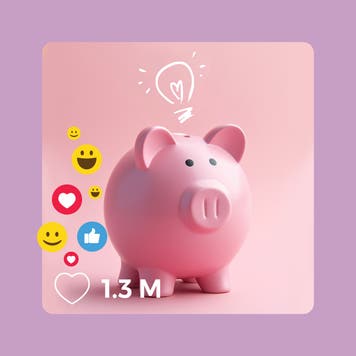 Piggy bank made to look like it is being featured in a TikTok clip.