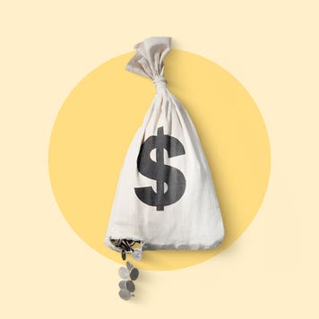 Design element of money bag with a hole in the bottom