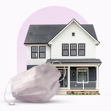 Home with mask in the foreground