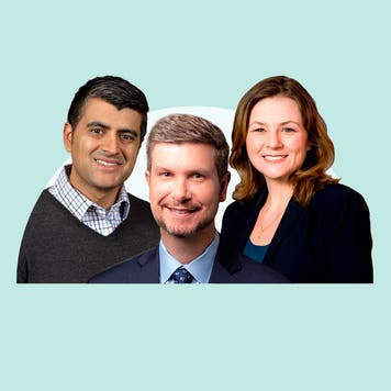 design image of three auto loan experts headshots