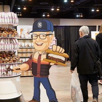 Warren Buffett display at 2025 Berkshire Hathaway annual meeting.