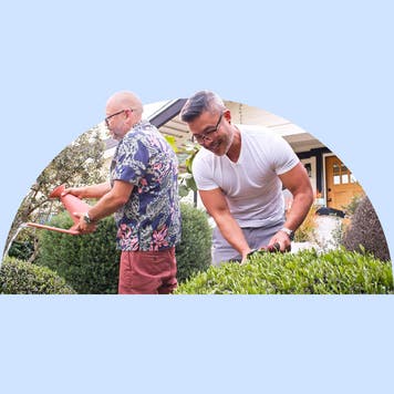 Two men gardening
