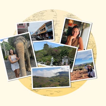 Travel snapshots scattered on a map