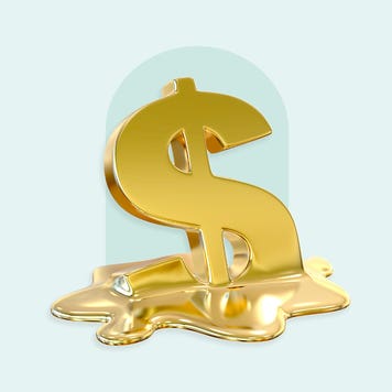 design image of a gold dollar sign melting