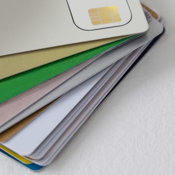 Credit cards on white background