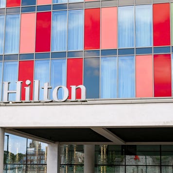 Bournemouth, England – June 2021: Exterior view of the entrance to the Hilton Hotel in the town cenre