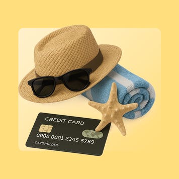 Design element including a sunhat, and credit card.