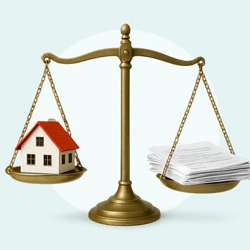 home with scales of justice and papers