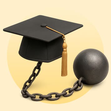 a student graduation cap with a ball chain attached