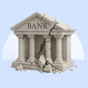 A crumbling bank building