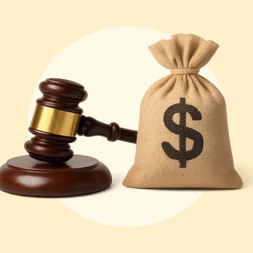 design image of a gavel and sack of money