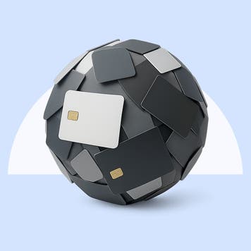 a design image of a snowball made up of credit cards