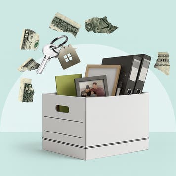 A graphic of a moving box and a house key.