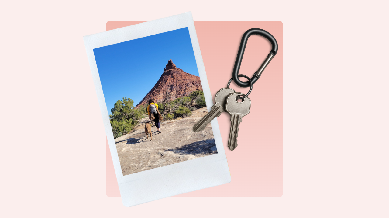 A graphic showing a woman walking in Utah.