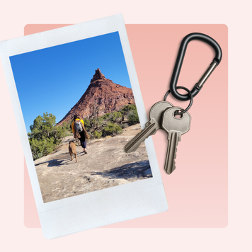 A graphic showing a woman walking in Utah.