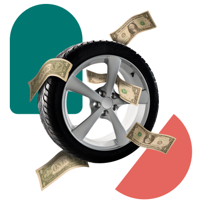 Collage with tire and money