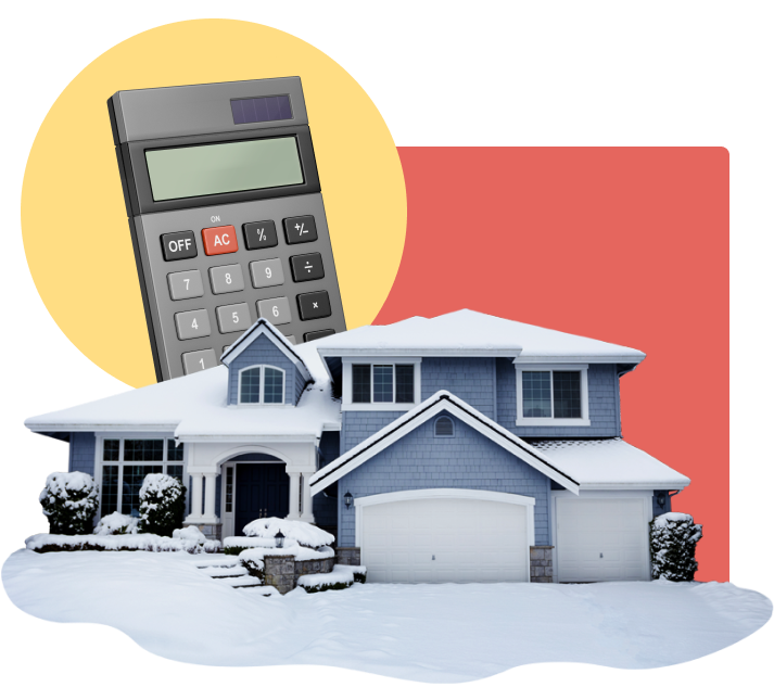 Collage of home in snow and calculator