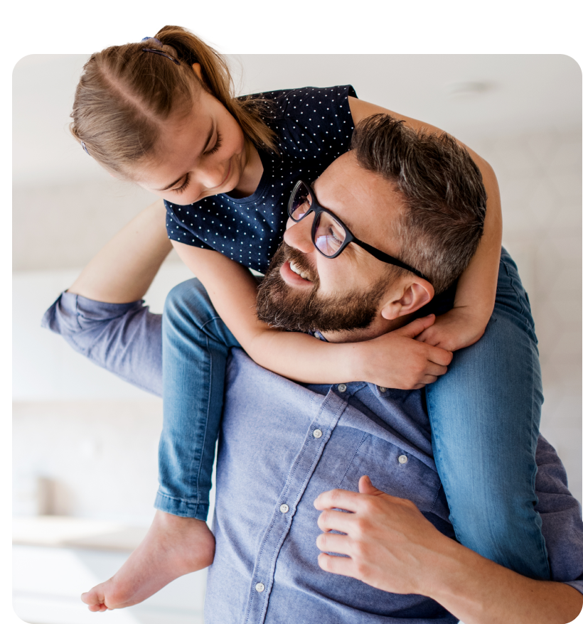 Child sitting atop a mans shoulders