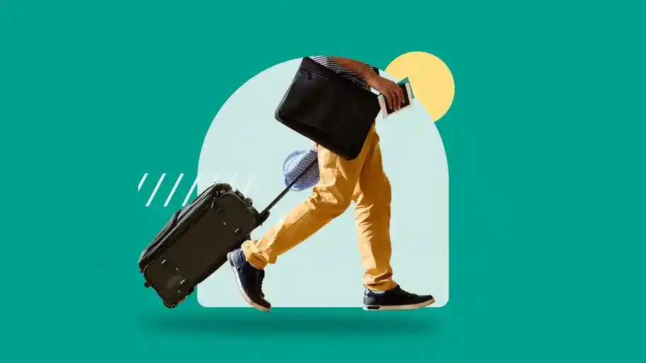 design element including a person walking with their luggage